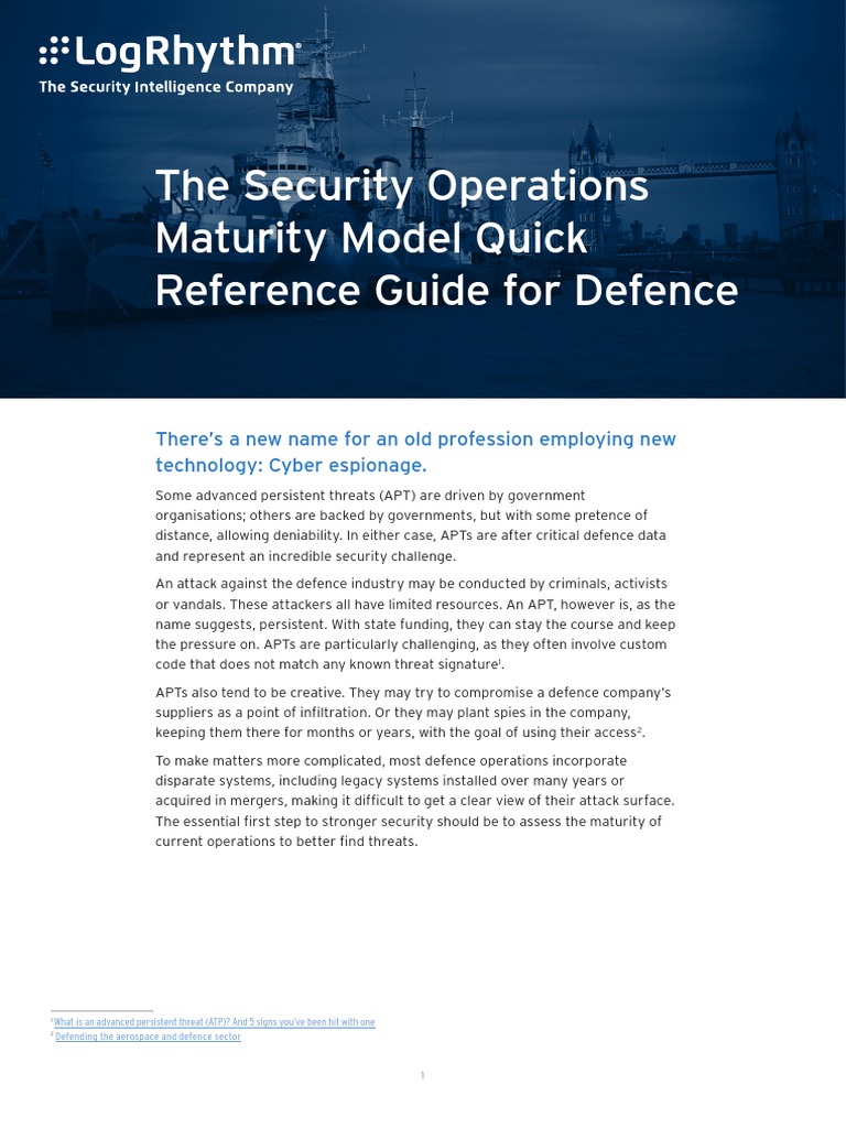 Uk The Security Operations Maturity Model Quick Reference Guide For ...