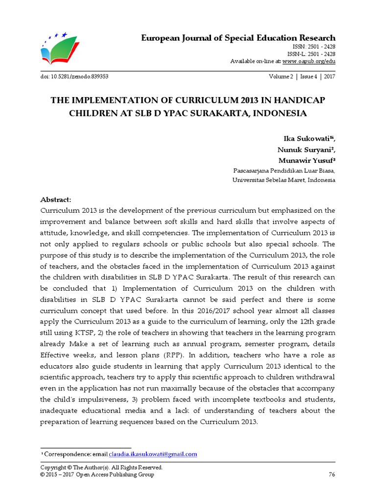 The Implementation of Curriculum 2013 in PDF | PDF | Special Education ...