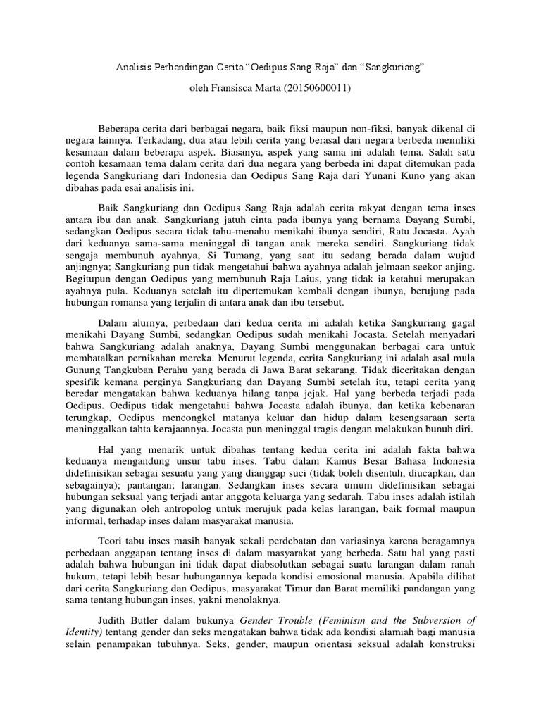 Comparative Analysis Of Oedipus And Sangkuriang Fransisca Marta 20150600011 Docx