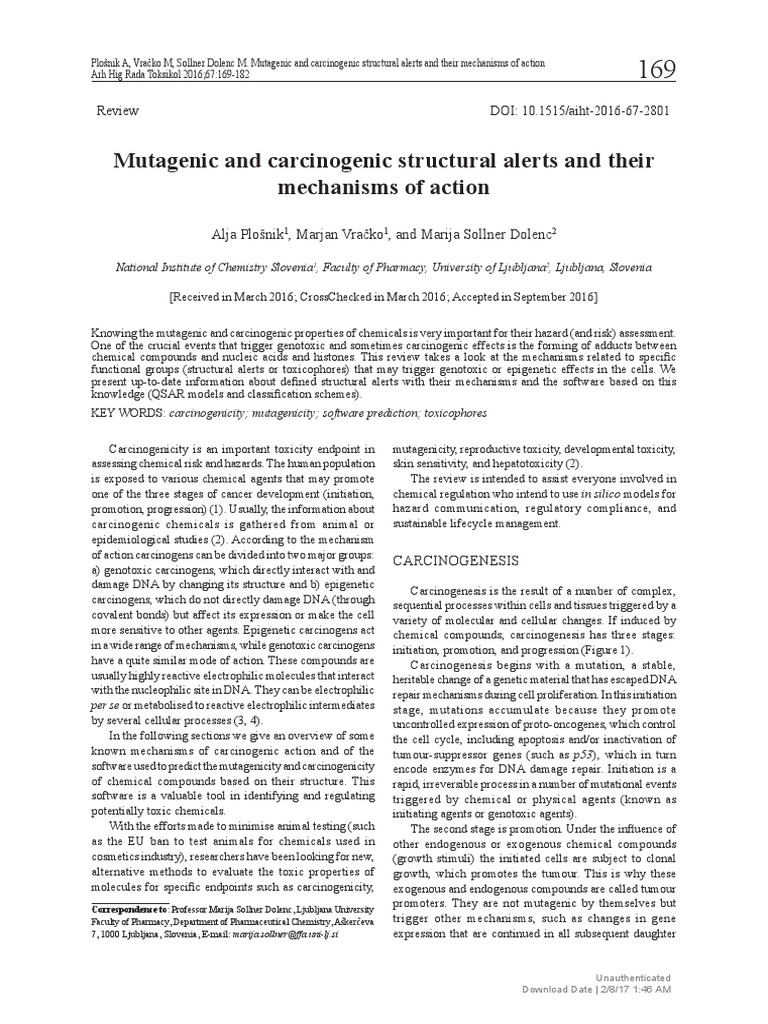 Carcinogenic and Mutagenic Alerts Explained | PDF | Histone | Dna