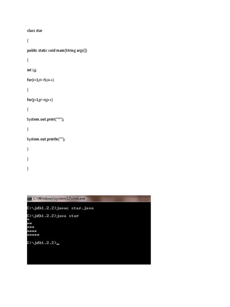 Java Program for Star Pattern Output | PDF | Computers