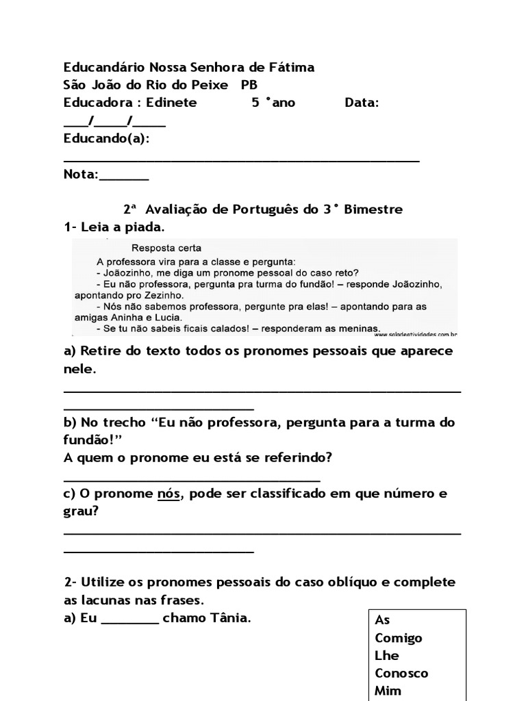 4 - Pronomes Pessoais, PDF, Pronome