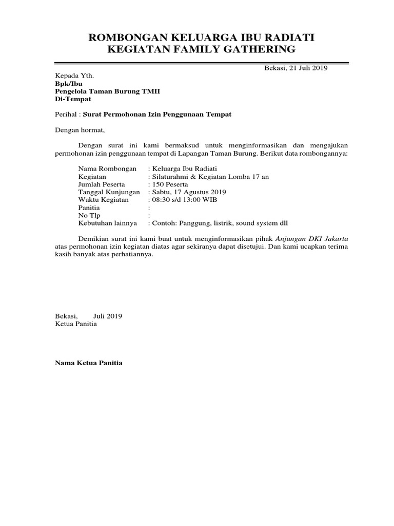 Surat Izin Penggunaan Fasilitas