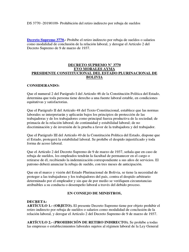 DS 3770 - 20190109 - Prohibición Del Retiro Indirecto Por Rebaja de ...