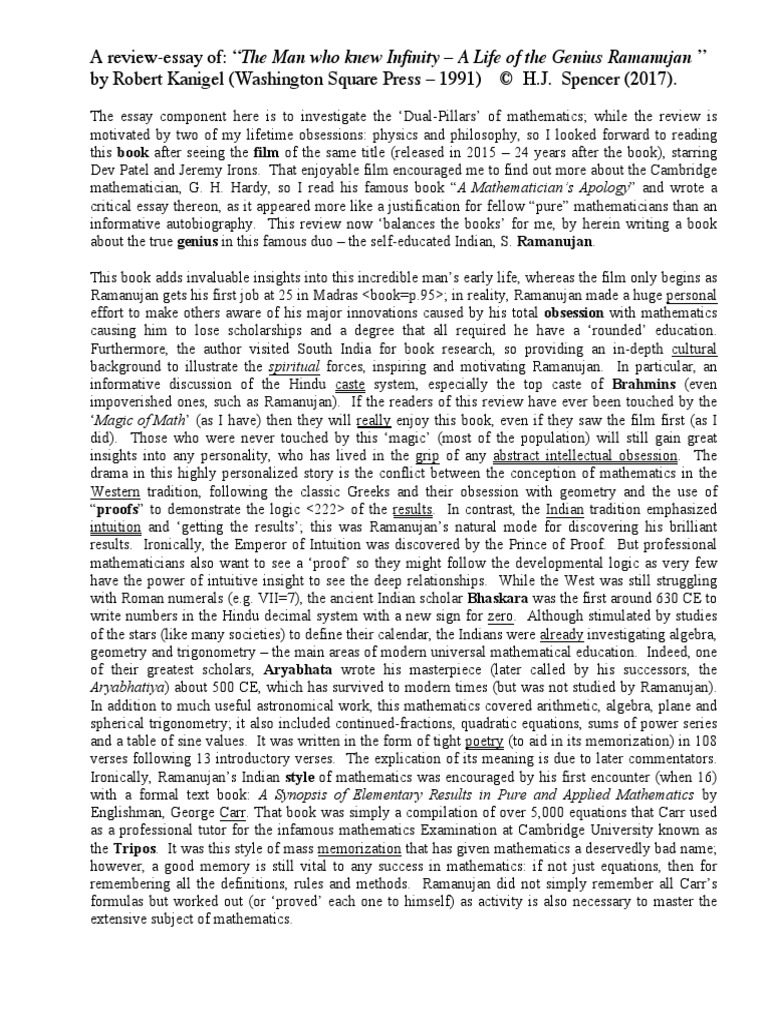 The Man Who Knew Infinity - Ramanujan R | PDF | Trigonometric Functions | Teaching Mathematics