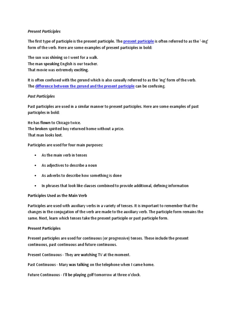 Present Participles With Sentence Patterns | PDF | Perfect (Grammar) | Verb