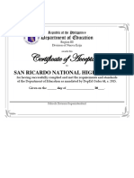 DepEd Region III Certificate for San Ricardo National HS
