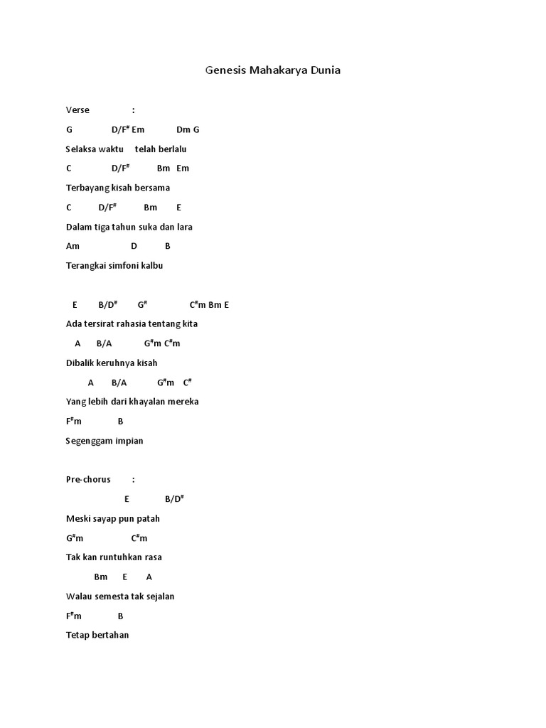Genesis Mahakarya Dunia Lyric Chord Pdf