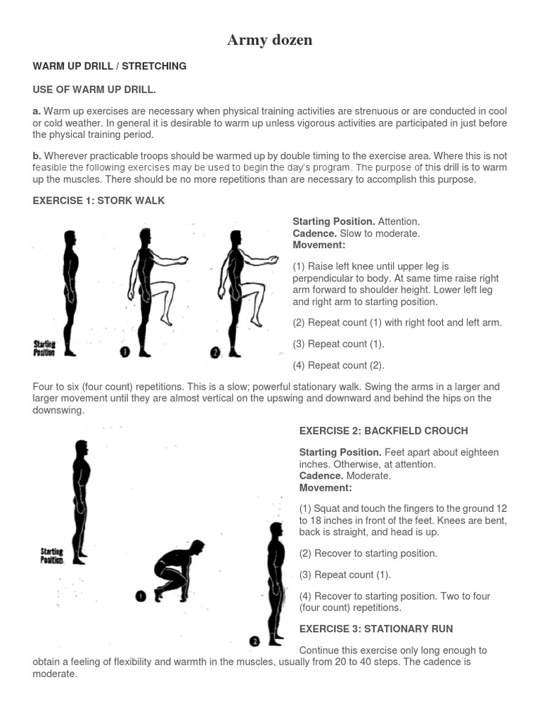Army Dozen Warm Up Drill Stretching PDF Human Leg Foot