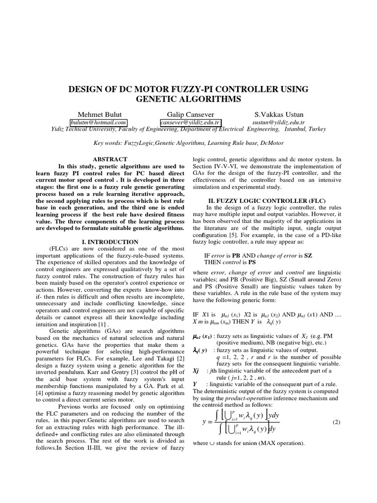 DC Motor Fuzzy-PI Controller Design | PDF | Genetic Algorithm | Fuzzy Logic