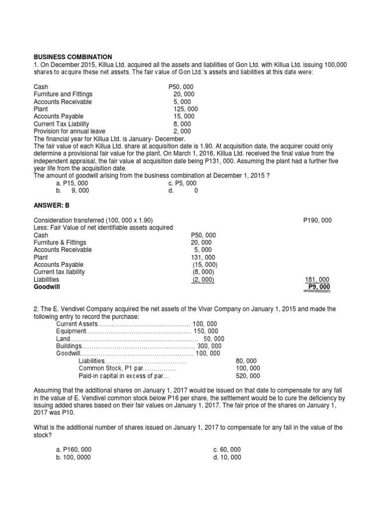 Goodwill Calculation in Business Combinations | PDF | Book Value ...