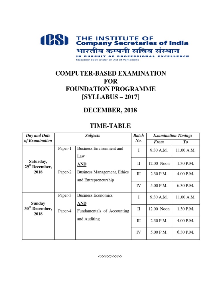 TimeTable CBE D18 | PDF | Accounting | Business