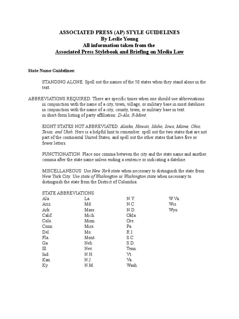 AP Style Guidelines Summary | PDF | Comma | Language Mechanics