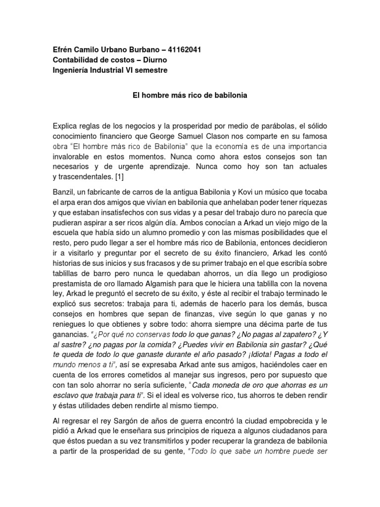 El Hombre Mas Rico de Babilonia Resumen Economias