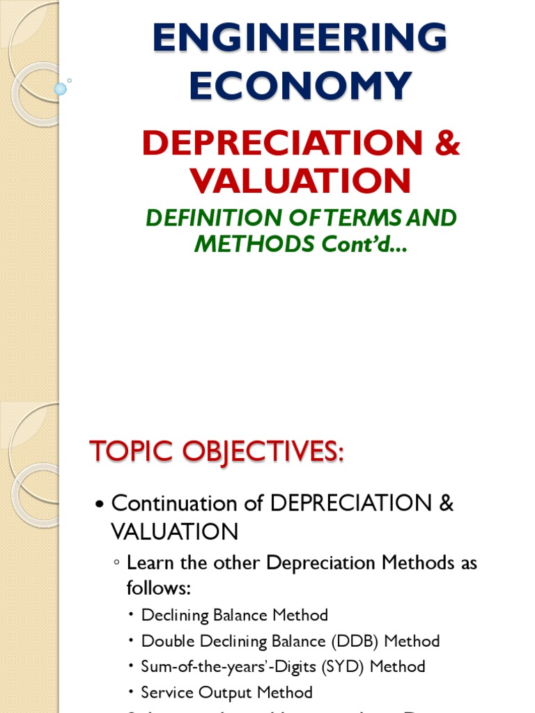 Depreciation Methods in Engineering Economy | PDF | Book Value ...