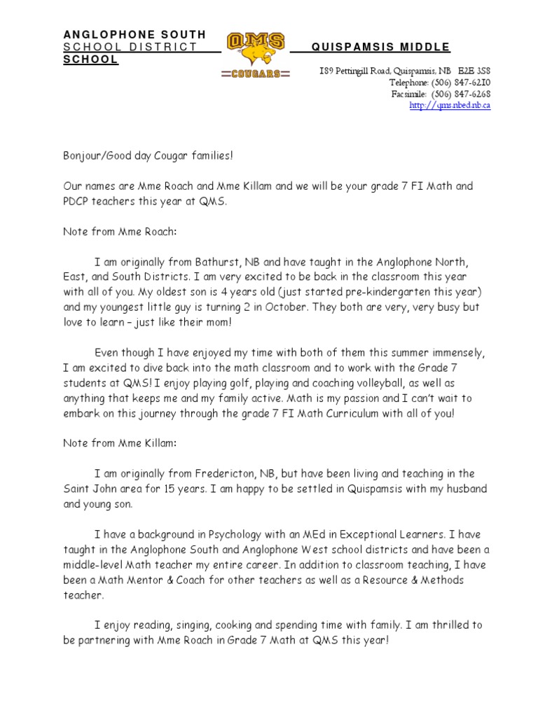 Qms Welcome Letter 2019-2020 | PDF | Applied Psychology | Behavior ...