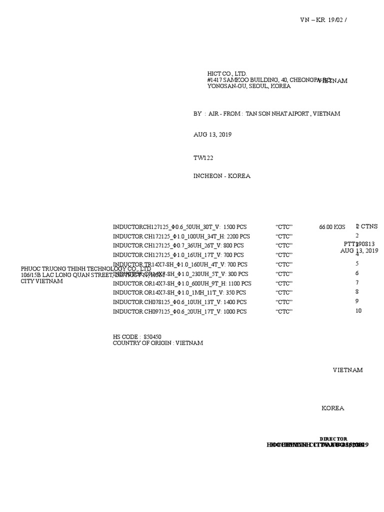 VN - KR 19/02 /: L/C No.: M101978 | PDF