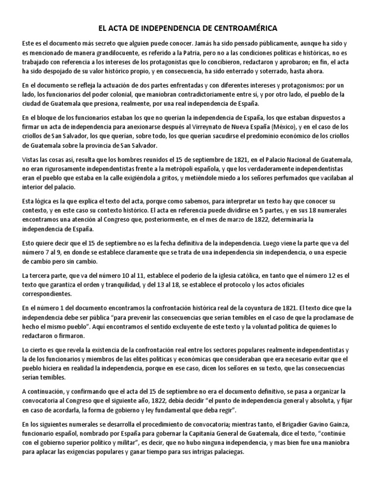 El Acta de Independencia de Centroamérica PDF España Iglesia Católica