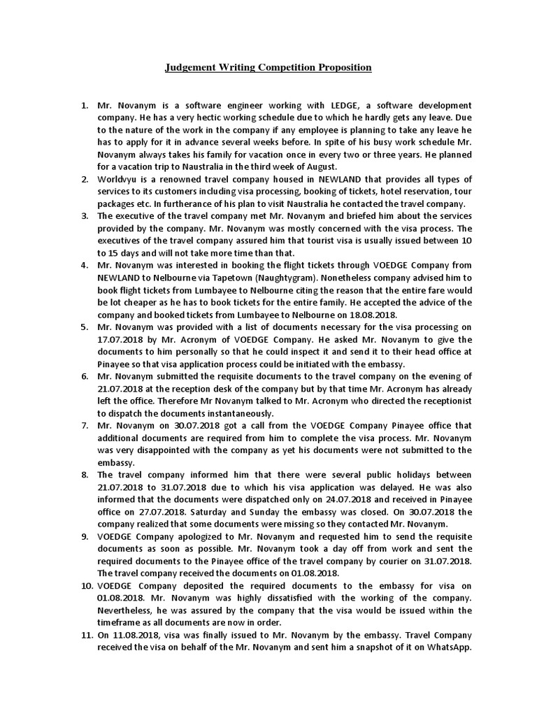 Judgement Writing Competition Proposition | PDF | Travel Agency ...