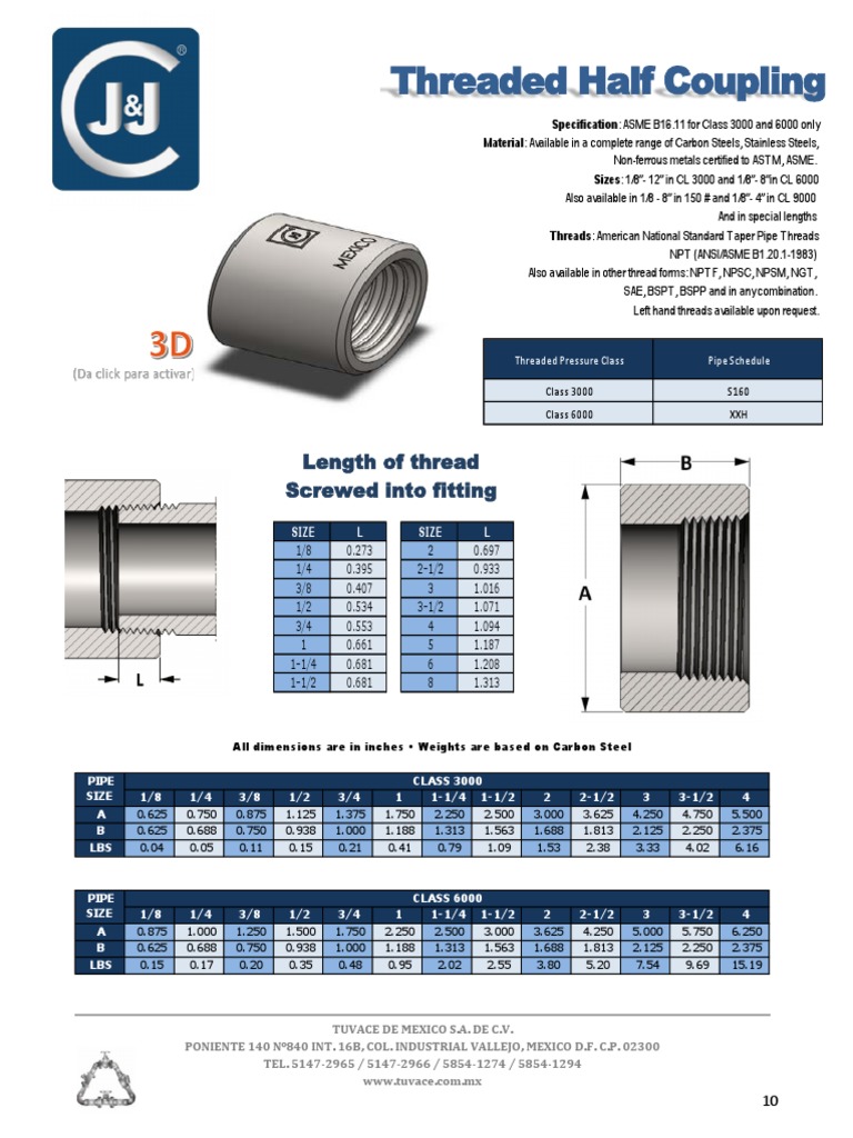 10 Threaded Half Coupling - 3D PDF | PDF | Gas Technologies | Metalworking