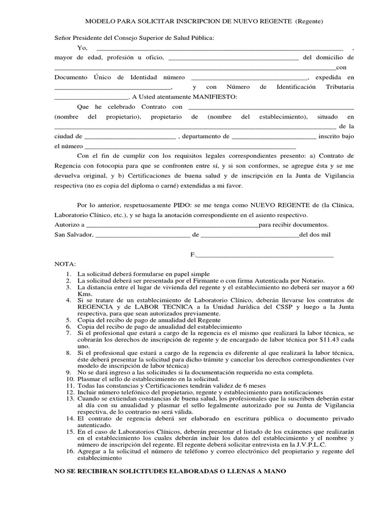 Modelo Para Solicitar Regencia En Farmacia Pdf Gobierno