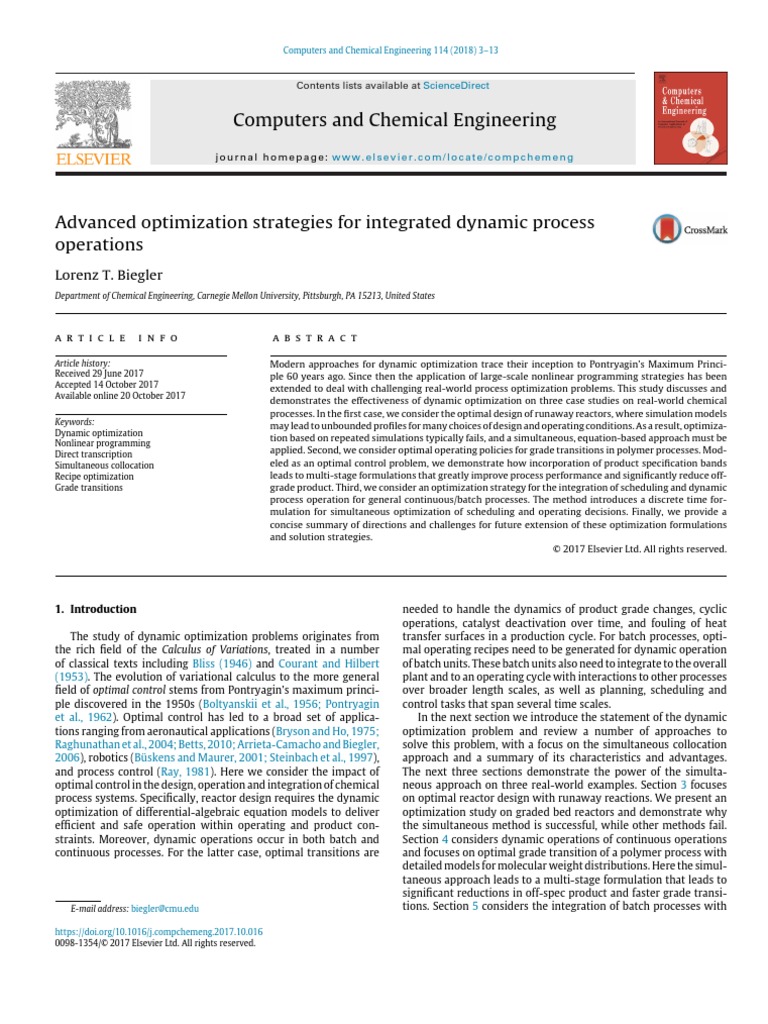 Advanced Optimization Strategies For Integrated Dynamic Process ...