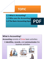 Topic: 1.1 What Is Accounting? 1.2 Who Uses The Accounting Data 1.3 The Basic Accounting Equation