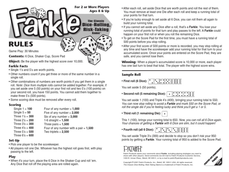FarkleRules E PDF | PDF | Leisure | Tabletop Games