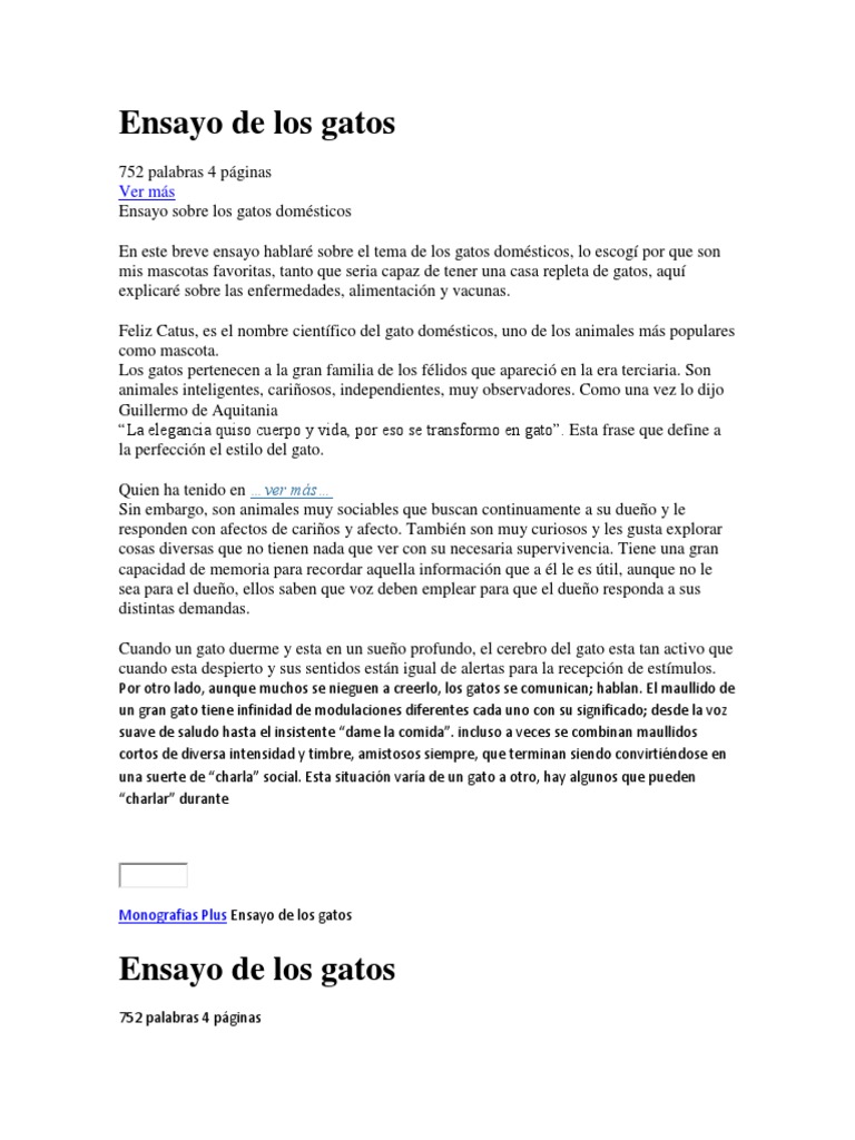Ensayo de Los Gatos | PDF | Gatos | Carbohidratos