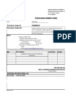 Purchase Order #: Purchase Order For