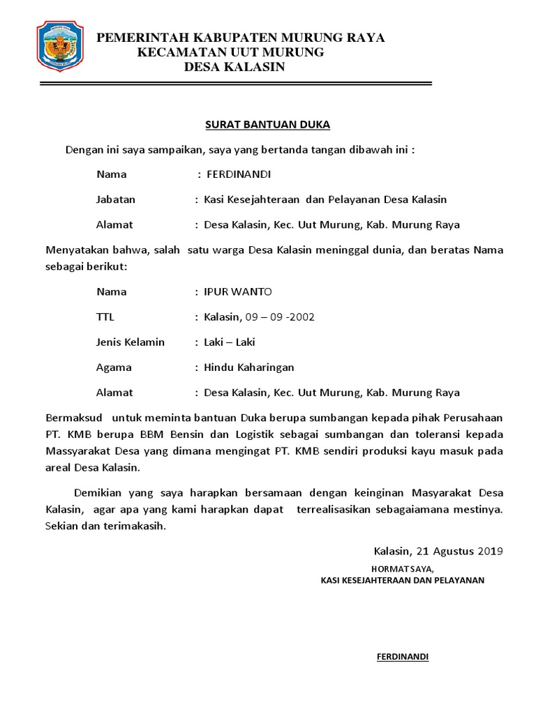 Contoh Surat Sumbangan Duka | PDF