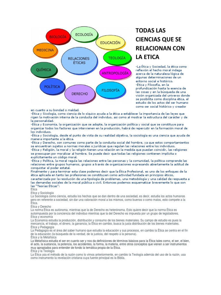 Todas Las Ciencias Que Se Relacionan Con La Etica PDF Moralidad Sociedad