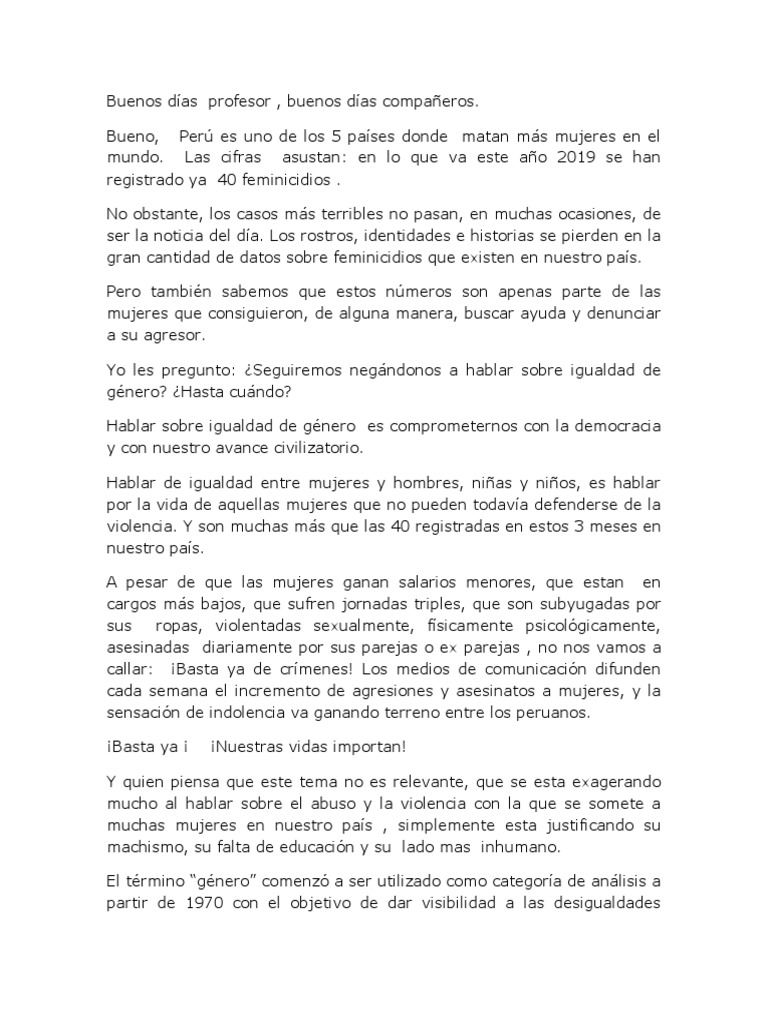 Discurso Sobre Igualdad de Genero Igualdad