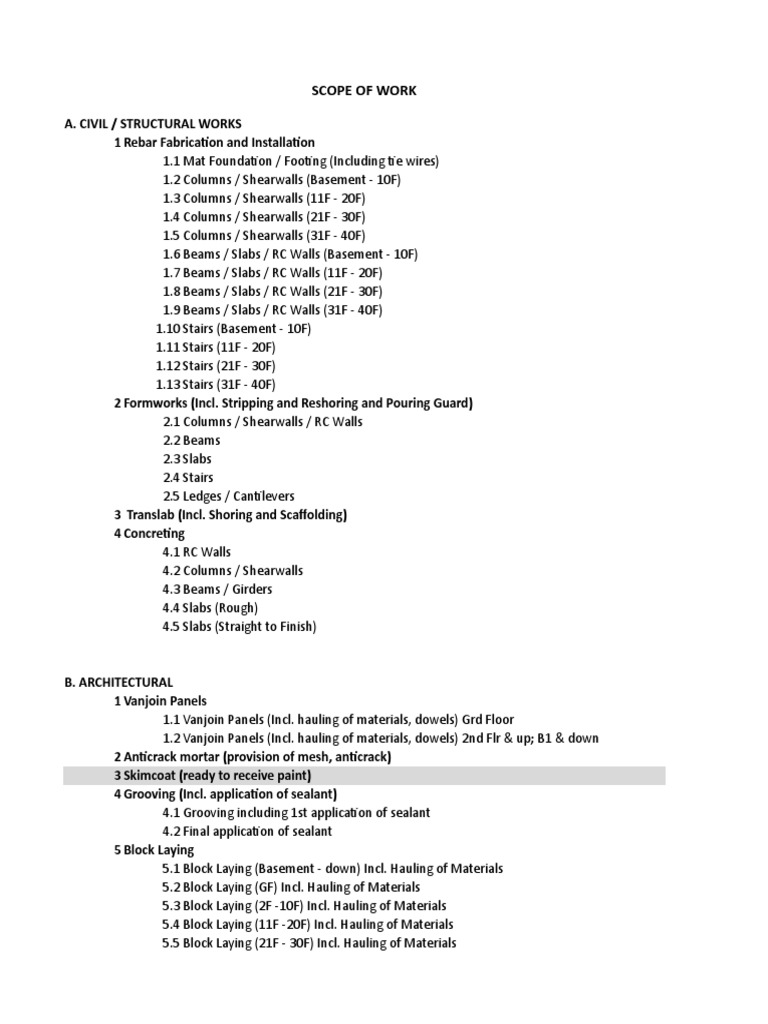 Civil and Architectural Work Scope | PDF | Door | Buildings And Structures