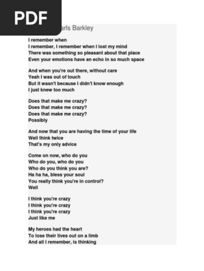 Lyrics for Crazy by Gnarls Barkley - Songfacts