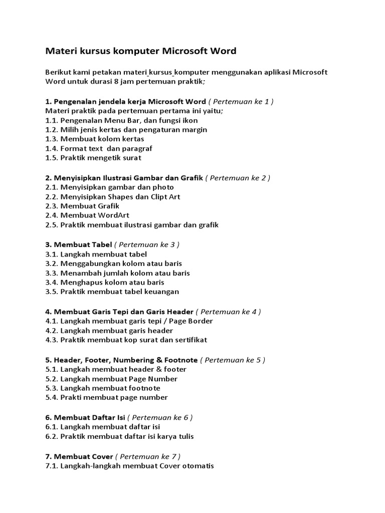 Materi Kursus Komputer Microsoft Office