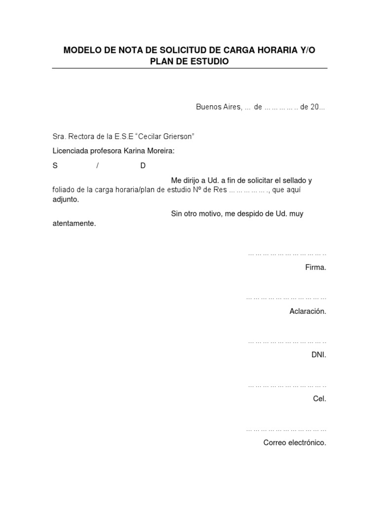 Solicitud de Carga Horaria y Plan de Estudio | PDF
