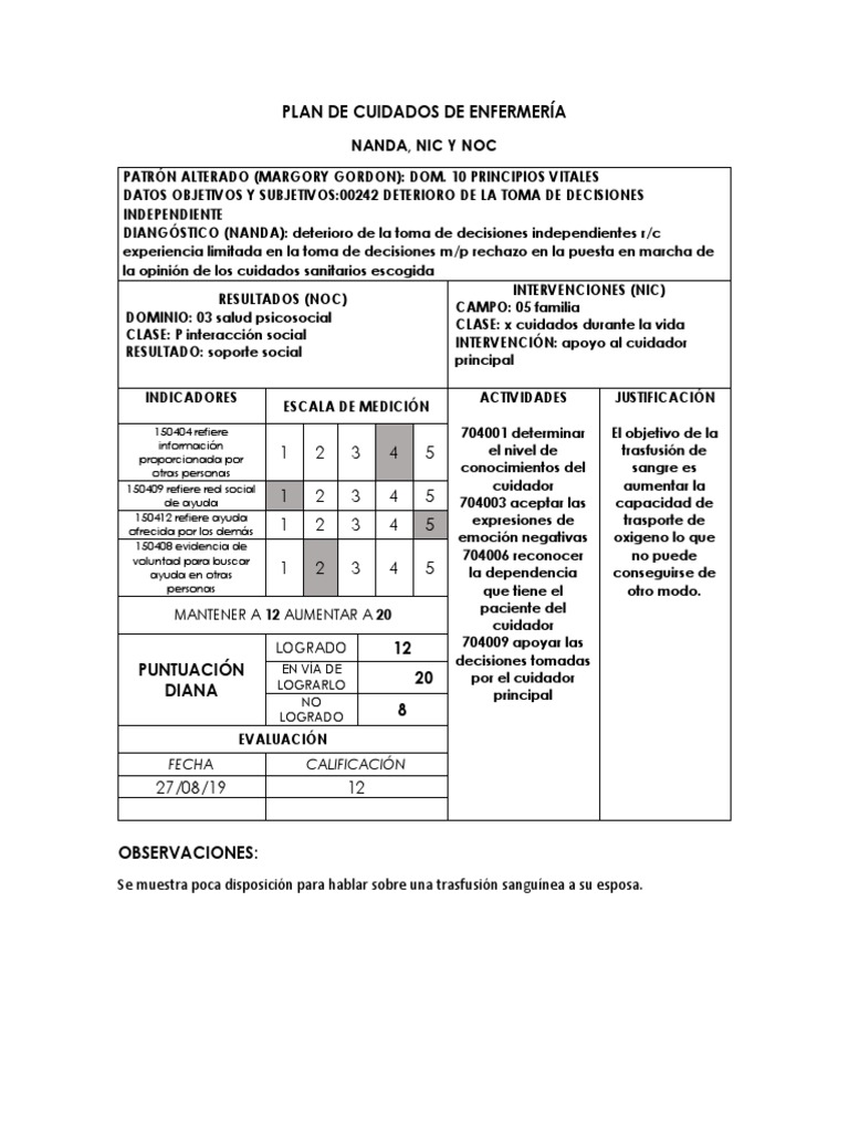 Plan de Cuidados | PDF | Ciencias de la Salud | Cognición