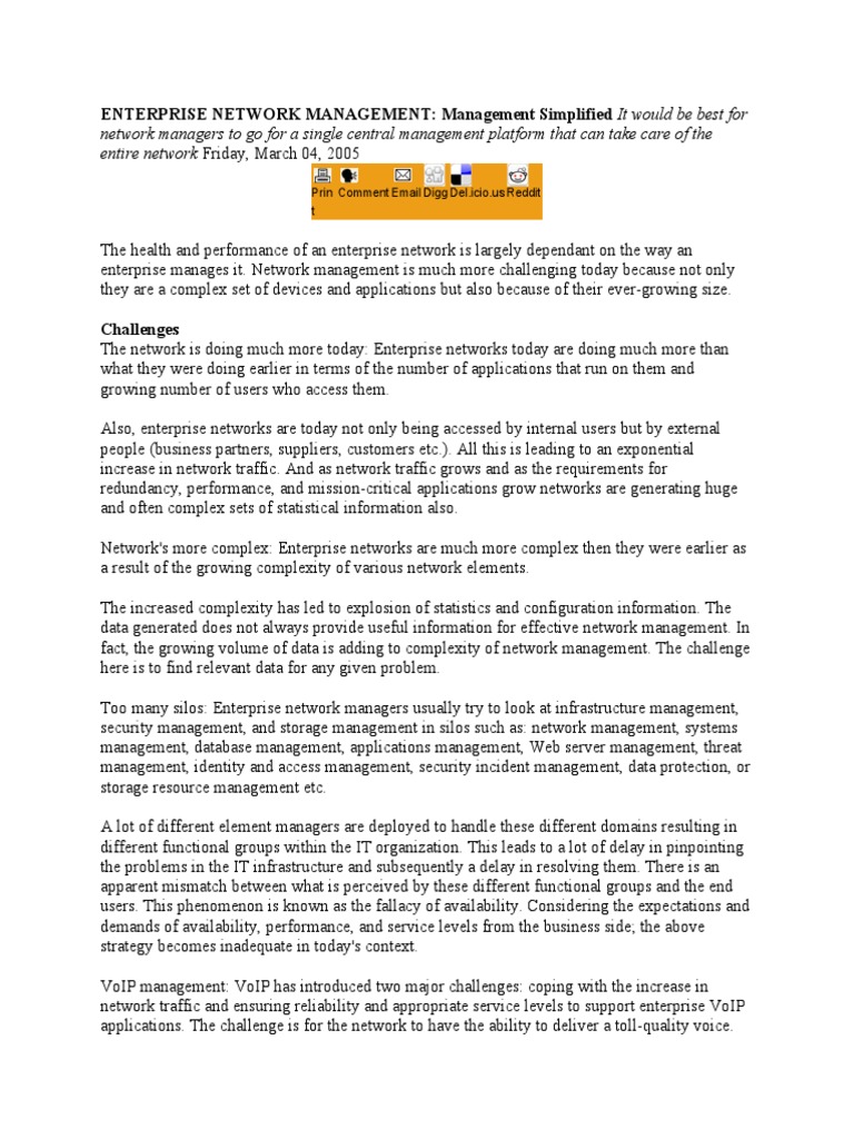Centralized Enterprise Network Management | PDF | Business | Computer ...