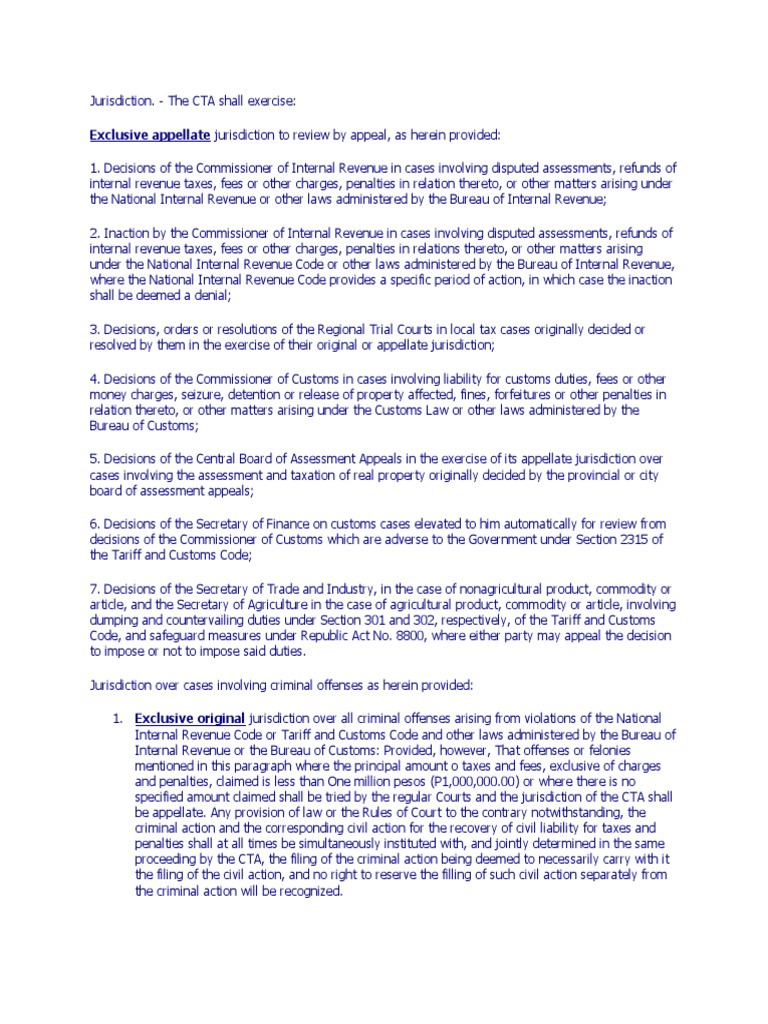 Exclusive Appellate Jurisdiction To Review by Appeal, As Herein