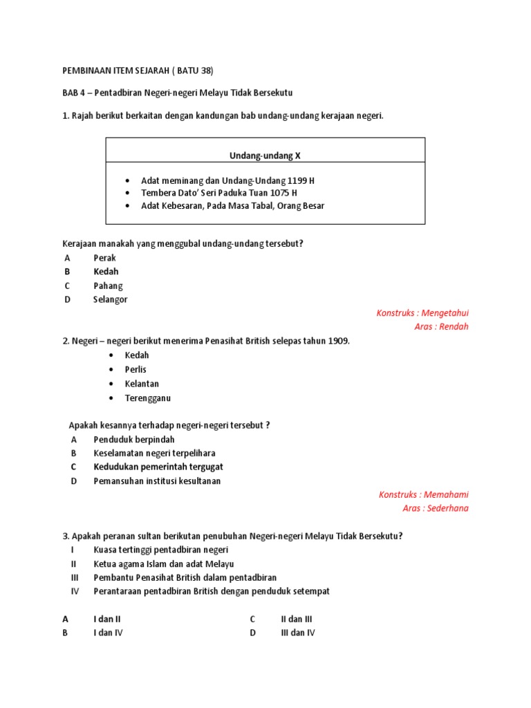 Contoh Pembinaan Item Pdf