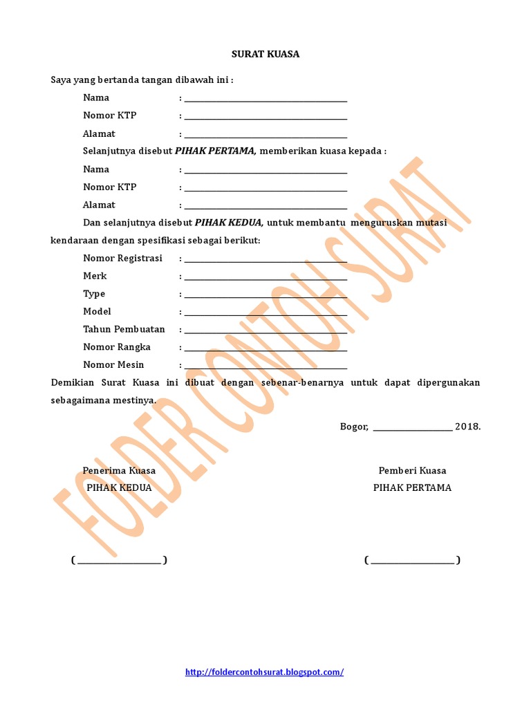 Folder Contoh Surat - SURAT KUASA MUTASI KENDARAAN | PDF