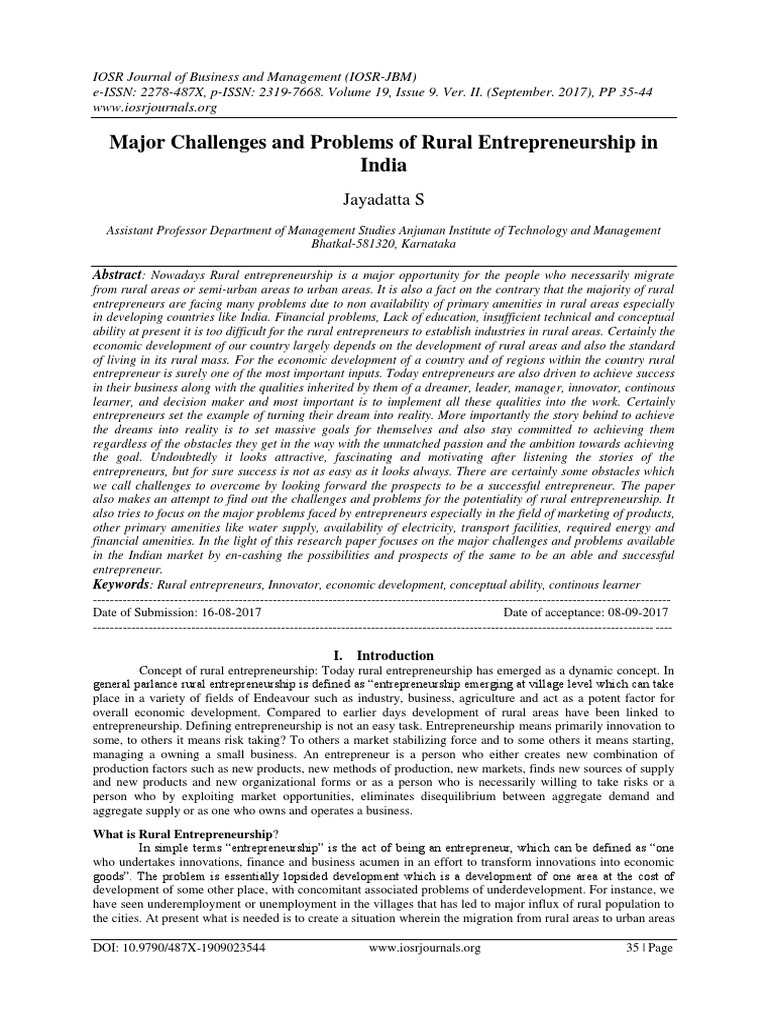 Challenges in Rural Entrepreneurship India | PDF | Entrepreneurship ...