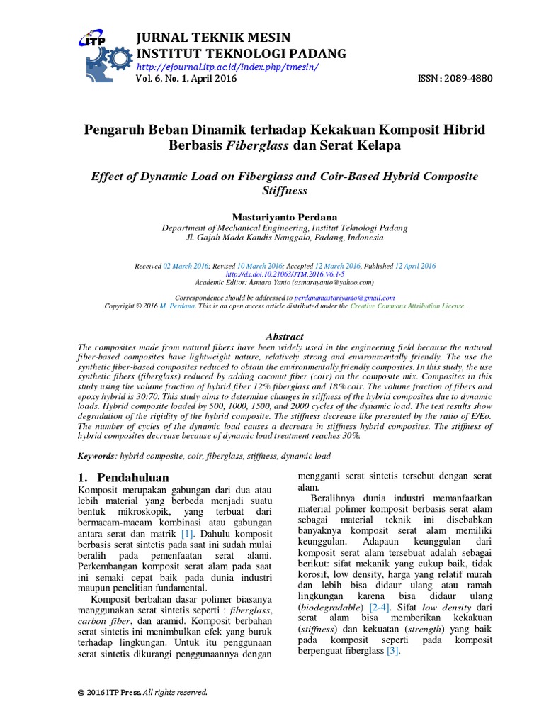 Jurnal Teknik Mesin Institut Teknologi Padang PDF Bahan Komposit Serat