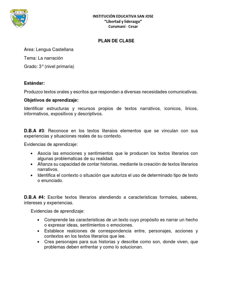 Plan de Clase: Narración para 3° Primaria | PDF | Narrativa | Aprendizaje