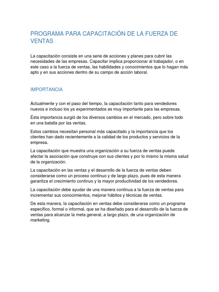 Capacitación Efectiva para Ventas | PDF | Marketing | Business