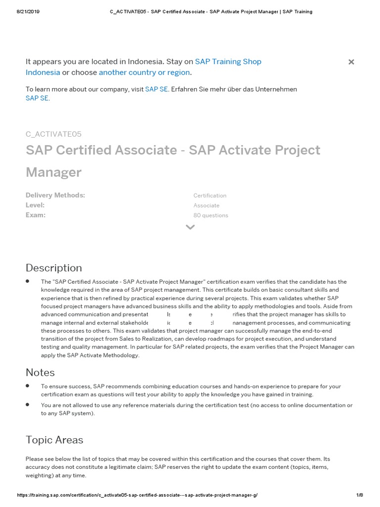 Sap Certified Associate Sap Activate Project Manager