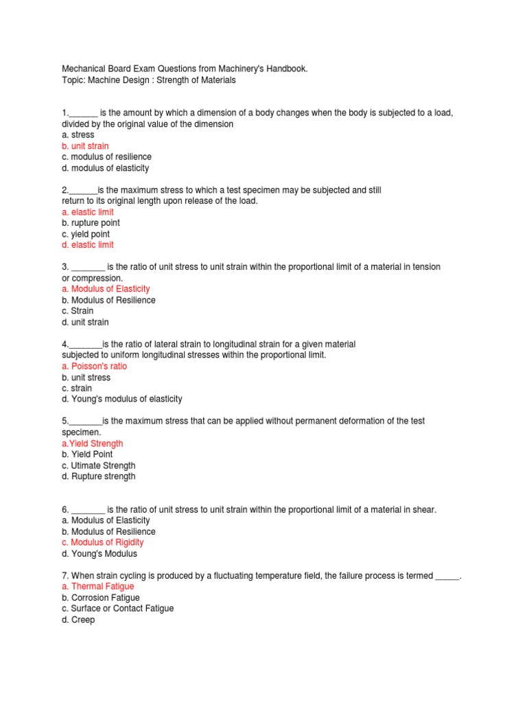 Machine Design Exam Questions: Strength of Materials | PDF | Young's ...