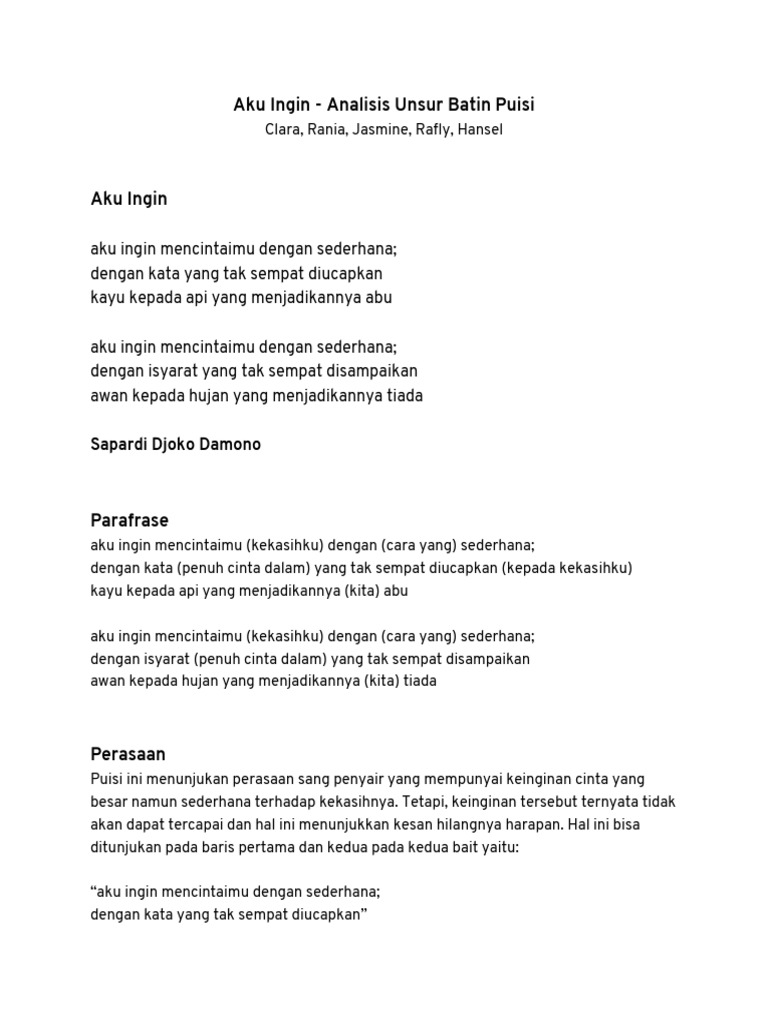 Dapatkan Gambar Aku Ingin Analisis Unsur Batin Puisi Terbaru by Cikimm.com