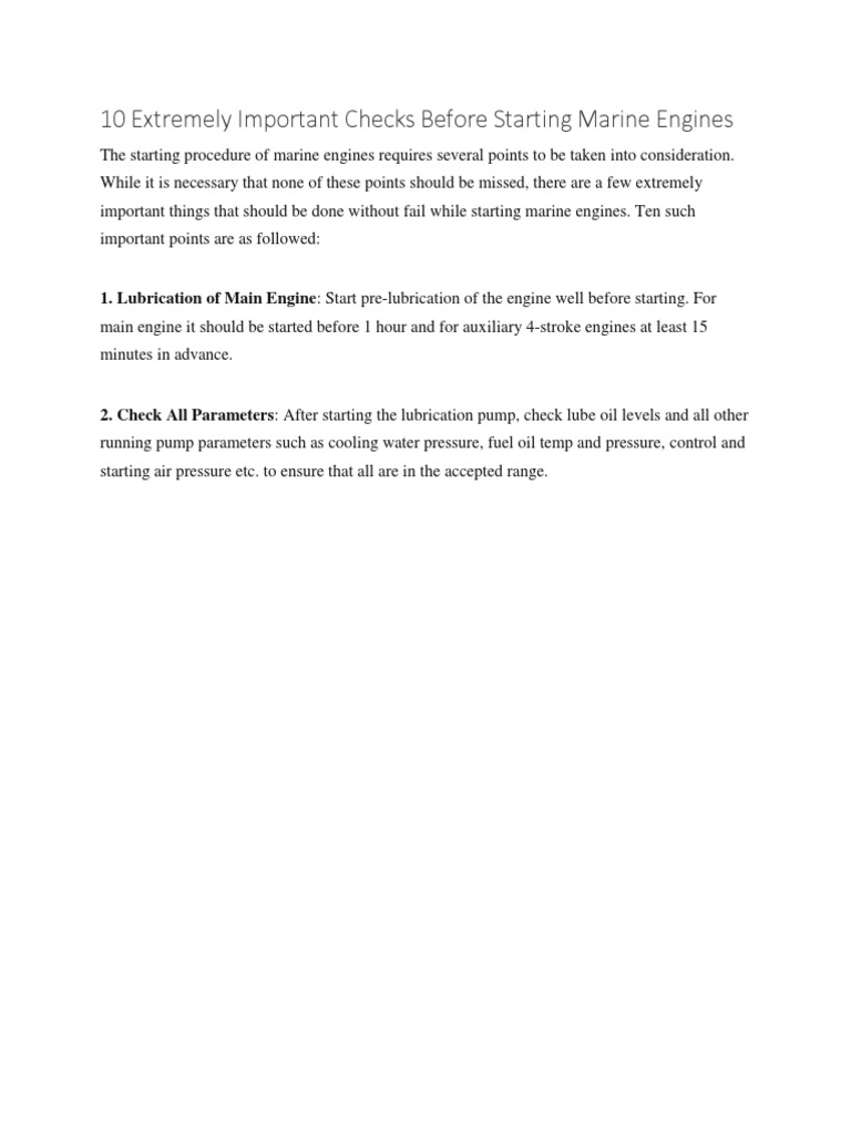 10 Extremely Important Checks Before Starting Marine Engines | PDF ...